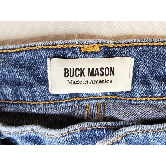 Buck Mason Size 32X31 Mens Slim Fit Blue Denim Logo Tag Jeans Made In The USA - Picture 3 of 12
